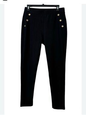Michael Kors Black Ankle Cropped Ponte Pants with Gold Buttons